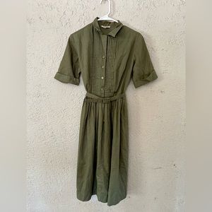 Vintage Waistline classic dress in army green.